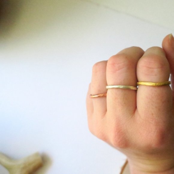 Hammered Ring Set Rose Gold Sterling Silver Boho - Picture 6 of 9